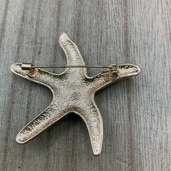 Starfish Ombre Blue Rhinestone Gold Tone Brooch Pin - Picture 6 of 8